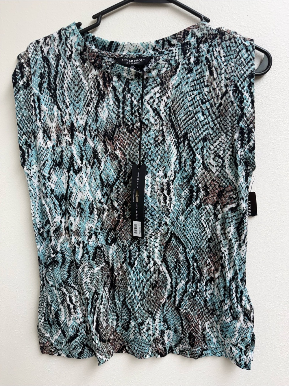 Liverpool Aqua and Black Snake Print Cap Sleeve Top